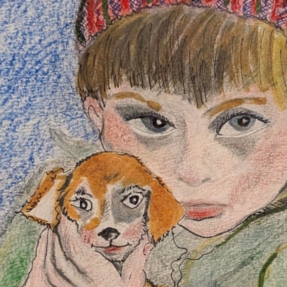 Watercoir Painting Portrait of Boy and Pup. - Picture 13 of 14